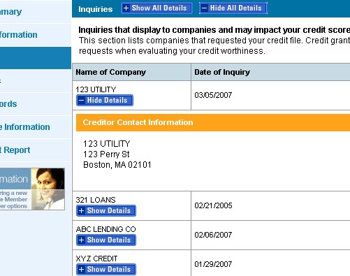 Equifax Credit Report - Inquiries Section Equifax Credit Report - Inquiries Section